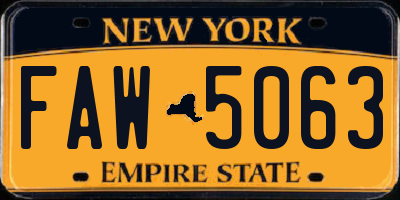 NY license plate FAW5063