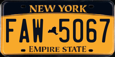 NY license plate FAW5067