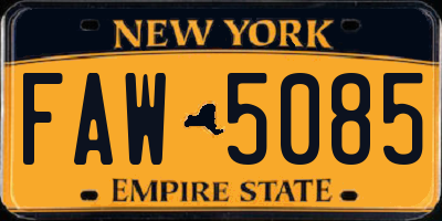 NY license plate FAW5085