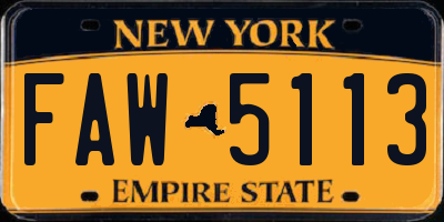 NY license plate FAW5113