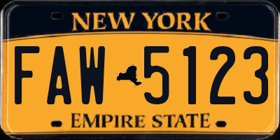 NY license plate FAW5123