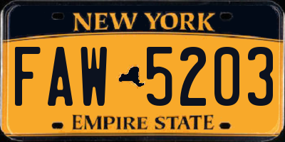 NY license plate FAW5203