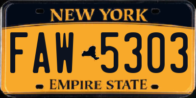 NY license plate FAW5303