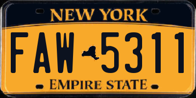 NY license plate FAW5311