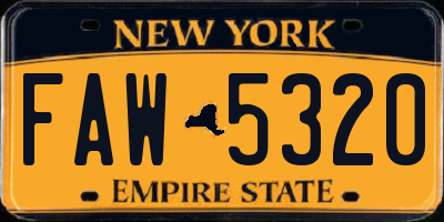 NY license plate FAW5320
