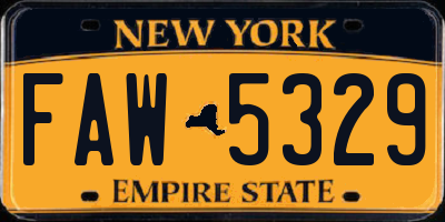 NY license plate FAW5329