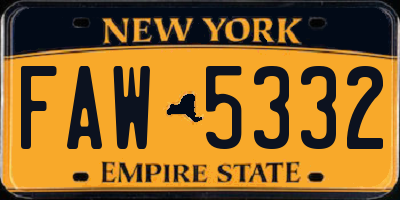 NY license plate FAW5332