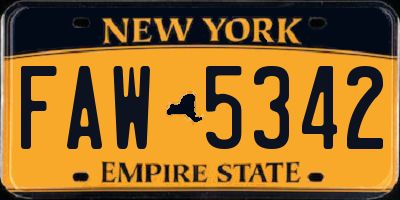 NY license plate FAW5342