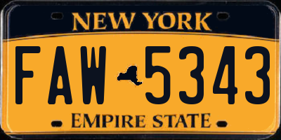 NY license plate FAW5343