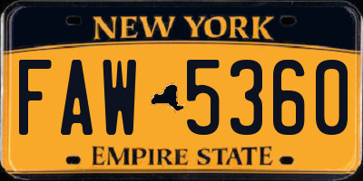 NY license plate FAW5360