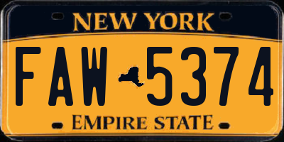 NY license plate FAW5374