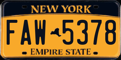 NY license plate FAW5378