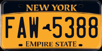 NY license plate FAW5388