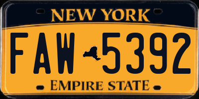 NY license plate FAW5392