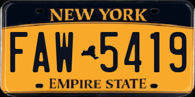 NY license plate FAW5419