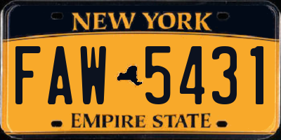 NY license plate FAW5431