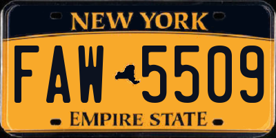 NY license plate FAW5509