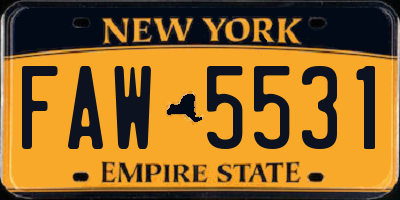 NY license plate FAW5531