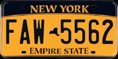 NY license plate FAW5562