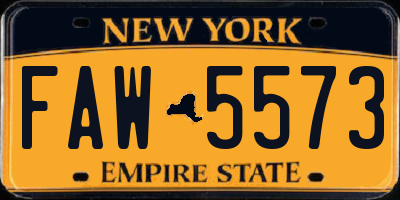 NY license plate FAW5573