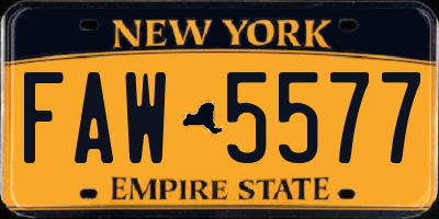 NY license plate FAW5577