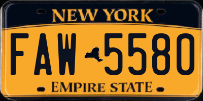 NY license plate FAW5580