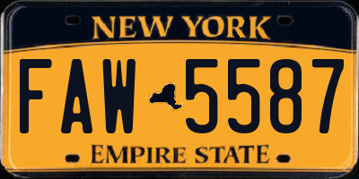 NY license plate FAW5587
