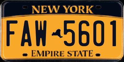 NY license plate FAW5601