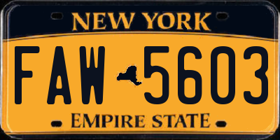 NY license plate FAW5603