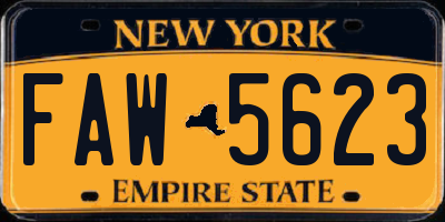 NY license plate FAW5623