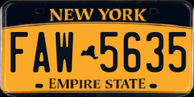 NY license plate FAW5635