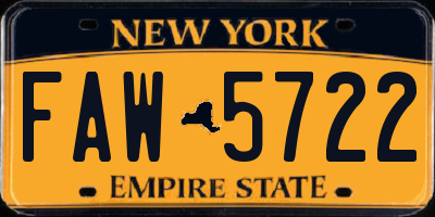 NY license plate FAW5722