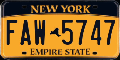 NY license plate FAW5747