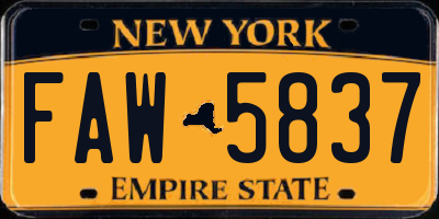 NY license plate FAW5837