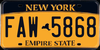 NY license plate FAW5868