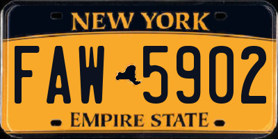 NY license plate FAW5902