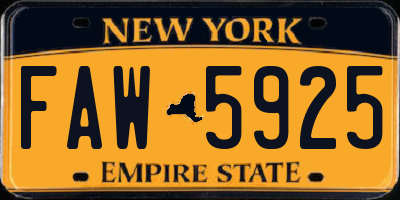 NY license plate FAW5925