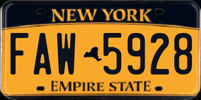 NY license plate FAW5928