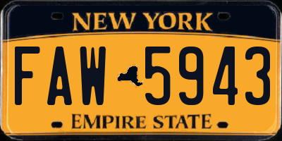 NY license plate FAW5943