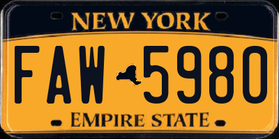 NY license plate FAW5980