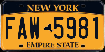 NY license plate FAW5981