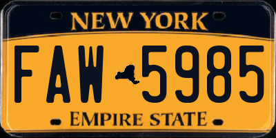 NY license plate FAW5985