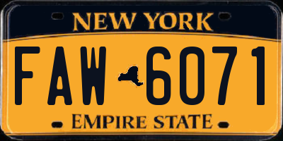 NY license plate FAW6071
