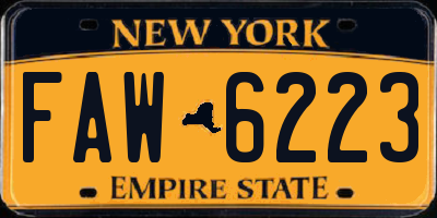 NY license plate FAW6223