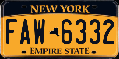NY license plate FAW6332