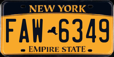 NY license plate FAW6349
