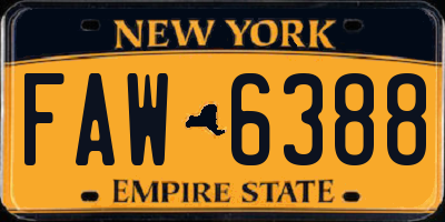 NY license plate FAW6388