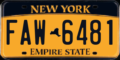 NY license plate FAW6481