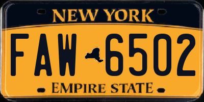 NY license plate FAW6502