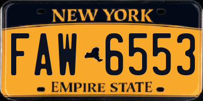 NY license plate FAW6553